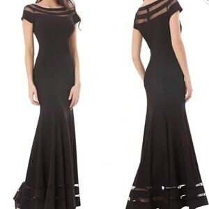 JS Collections Black Illusion Mesh Gown-Size 14